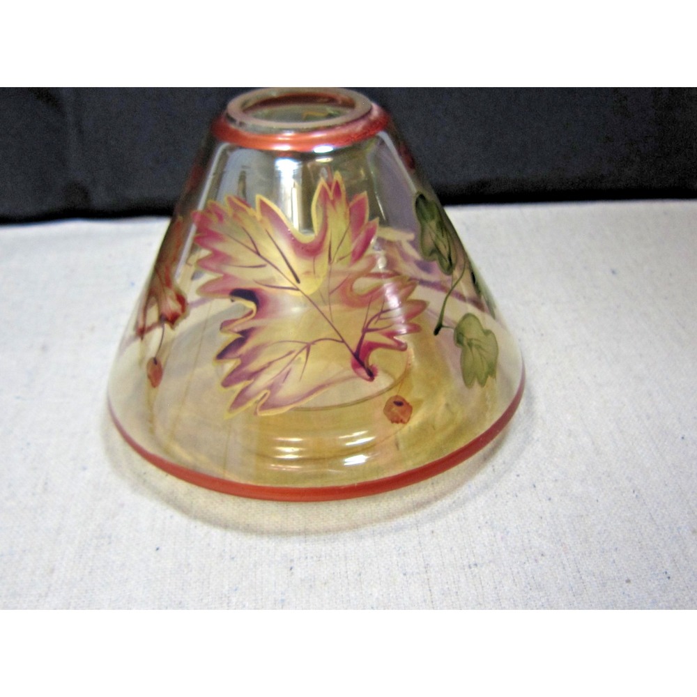 Vtg Yankee Candle Smooth Amber Glass Fall Leaves Large Jar Topper Shade Autumn